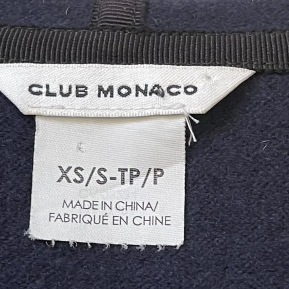 Club Monaco Hooded Sweater Womens Small Blue Wool Leather Trim Winter Pullover